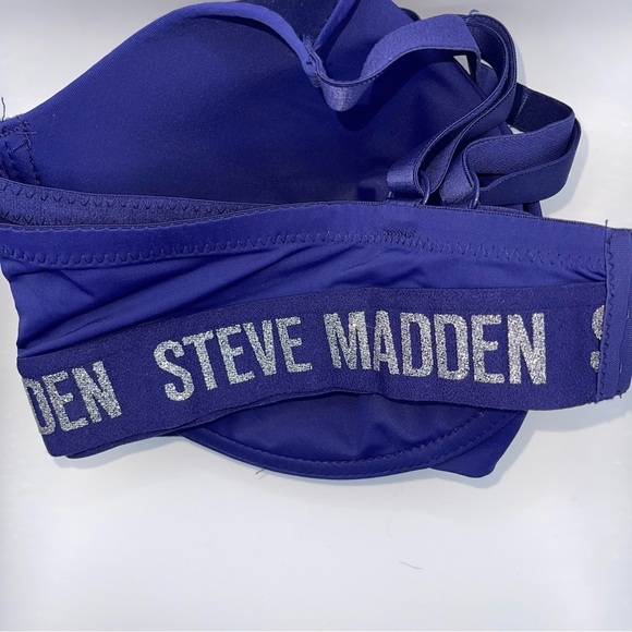 New Steve Madden Women’s Logo T Shirt Bra Glam Sparkle Blue Silver 40D Plus - Picture 2 of 6